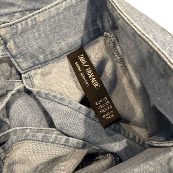 ZARA Chambray Blue Shirt Dress Collared Open Back Button Front Cold Shoulder XS - Picture 5 of 11